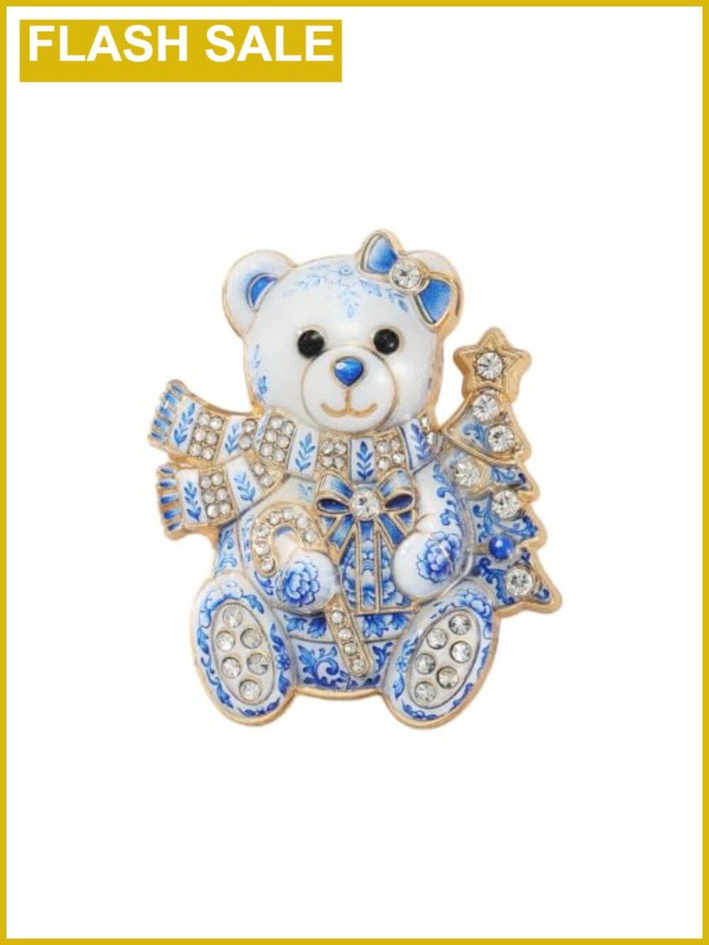 Christmas Bear Brooch Pin Gold Plated Alloy Enamel Rhinestone Holiday Jewelry